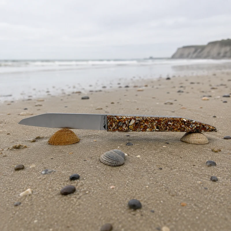 Couteau manche en coquilles de coques brunes