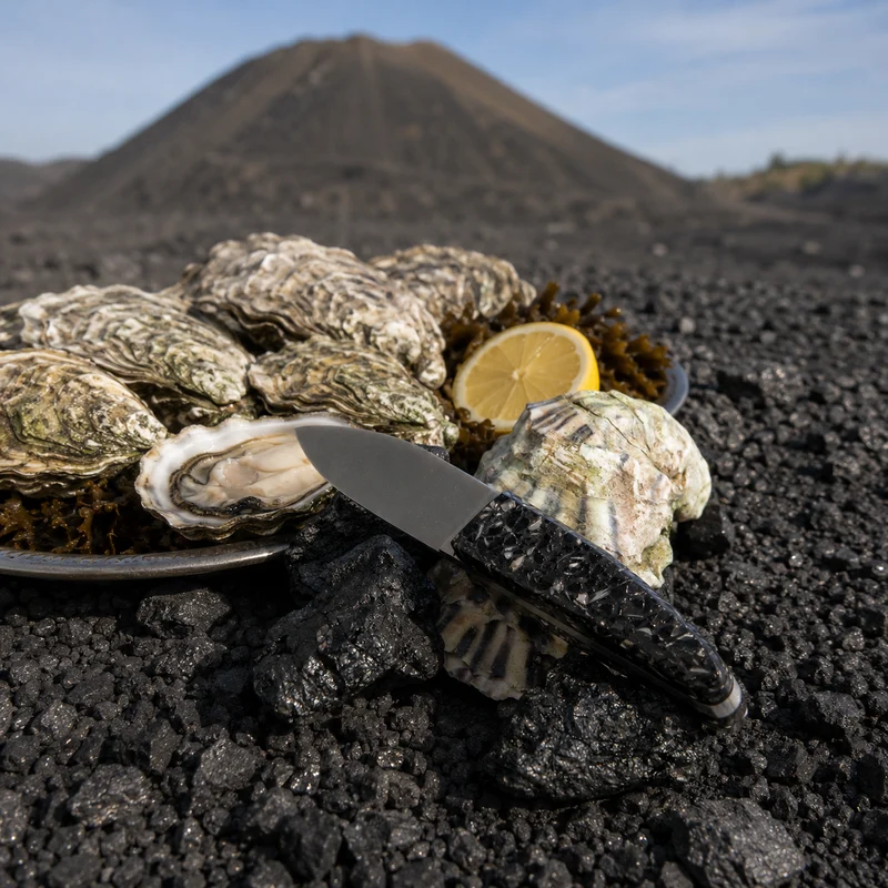 Couteau à huître manche en MELANGE DE COQUILLES D'HUITRES ET DE CHARBON