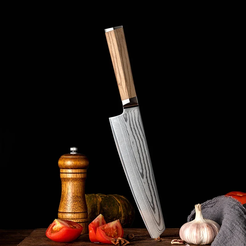 Couteau de Cuisine Damas Manche en Olivier