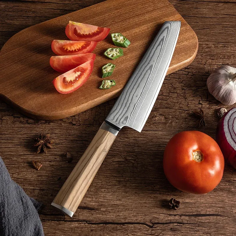 Couteau de Cuisine Damas Manche en Olivier