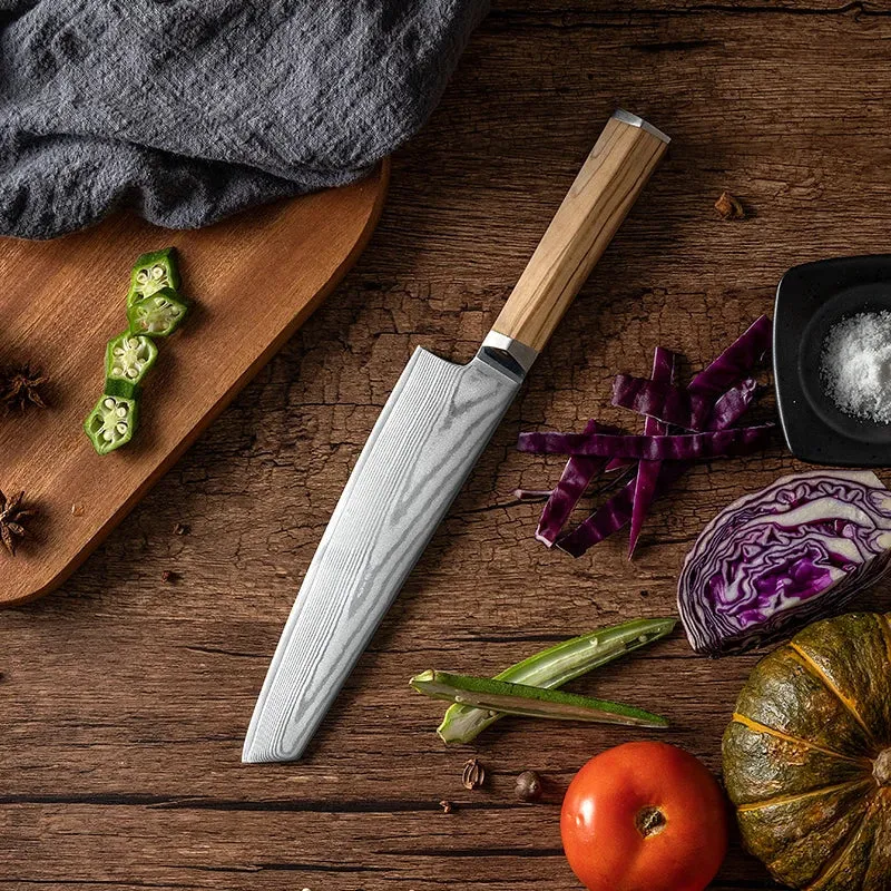 Couteau de Cuisine Damas Manche en Olivier