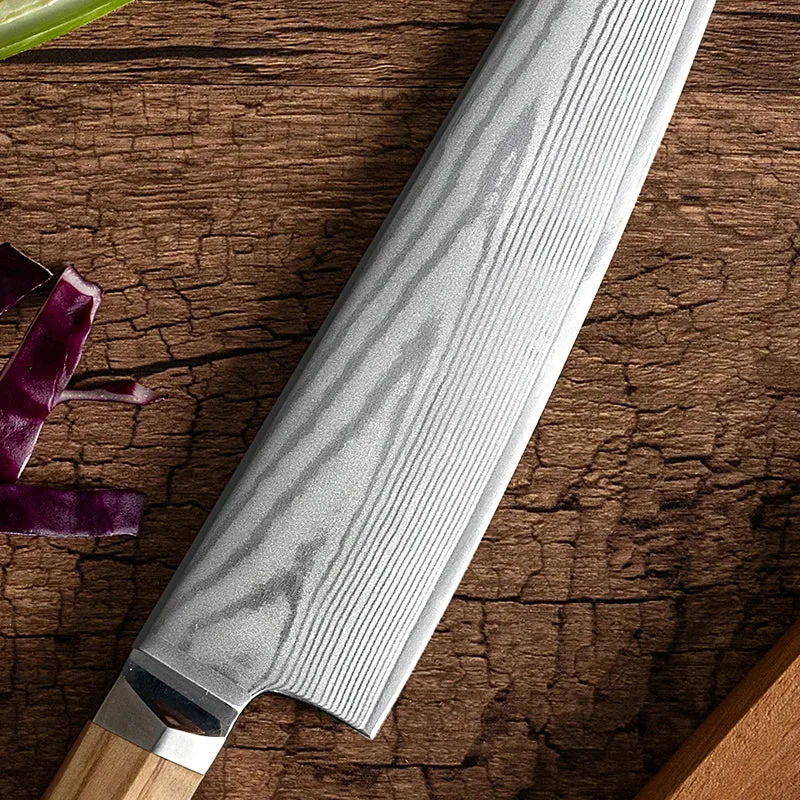 Couteau de Cuisine Damas Manche en Olivier