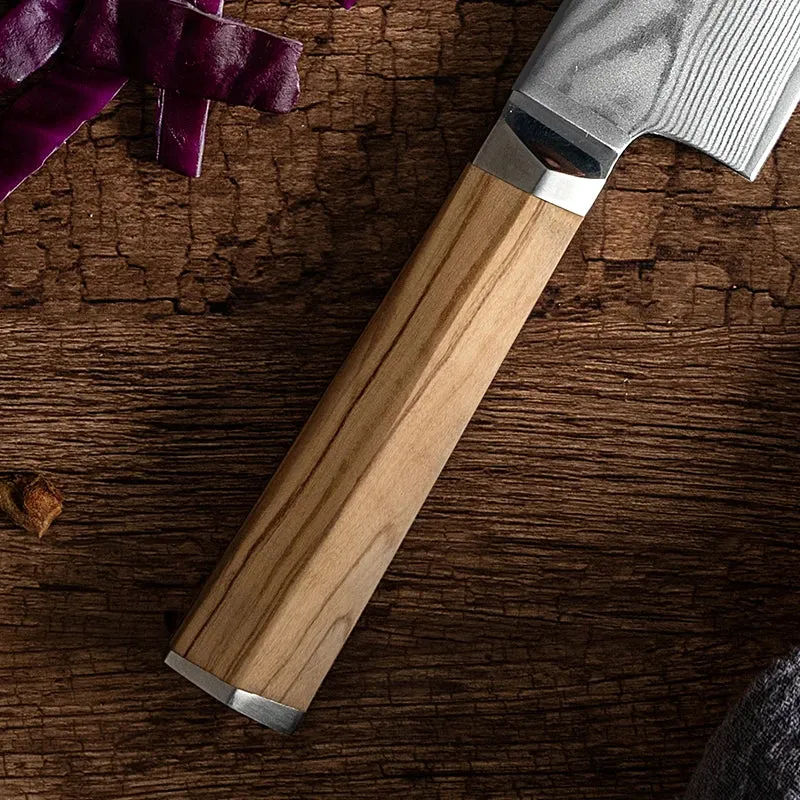 Couteau de Cuisine Damas Manche en Olivier