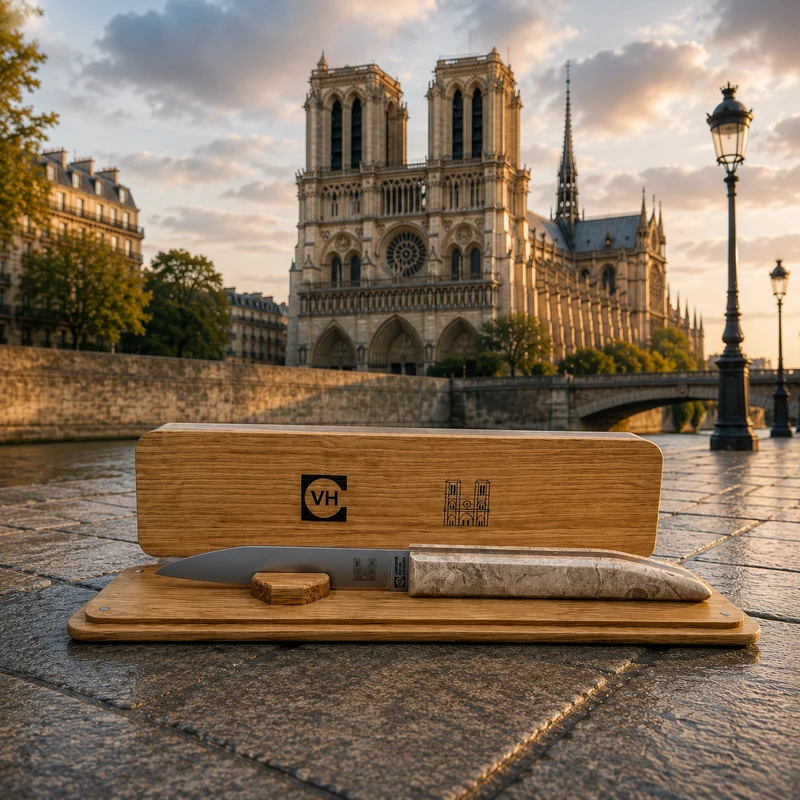 Couteau et son manche en Marbre Lunel (utilisé pour le dallage de la nef de Notre Dame de Paris)