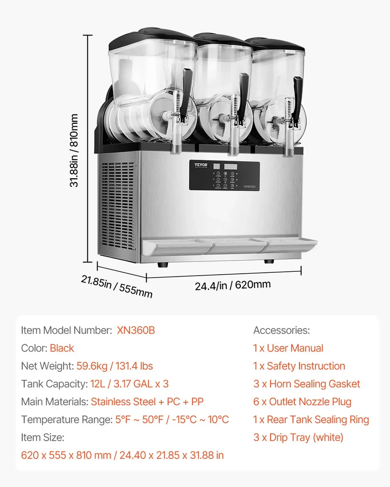 Machine à Granita Professionnelle 3×12 L — Triple Cuve, 144 Boissons