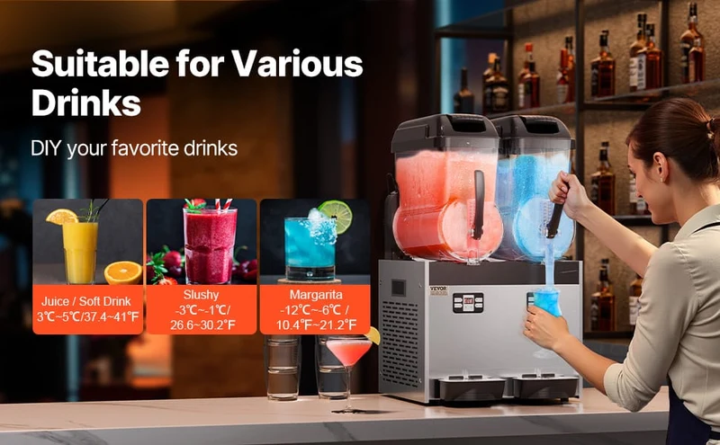 Machine à Granita Professionnelle 2×12 L — Double Cuve, 96 Boissons