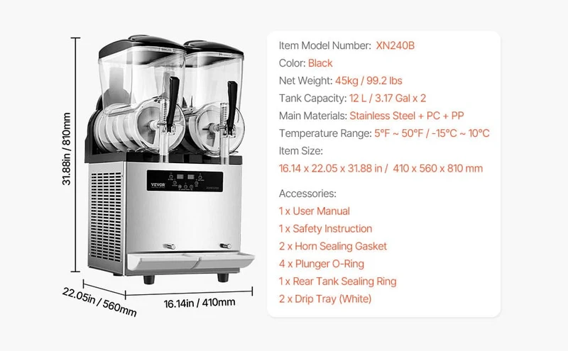 Machine à Granita Professionnelle 2×12 L — Double Cuve, 96 Boissons