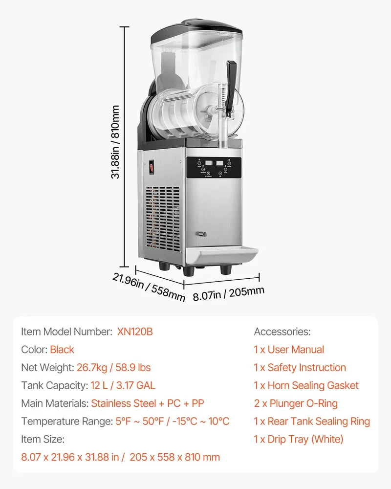 Machine à Granita Professionnelle 12 L — 1 Cuve, 48 Boissons