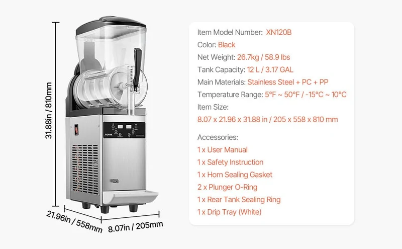 Machine à Granita Professionnelle 12 L — 1 Cuve, 48 Boissons
