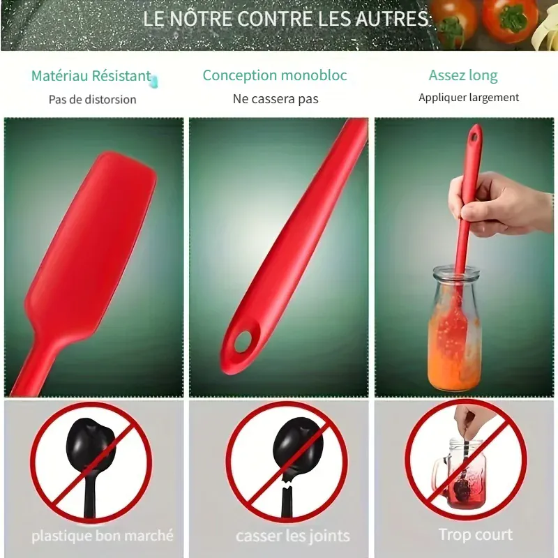 Spatule Silicone Longue 33cm - Ustensile Non-adhérent Roug