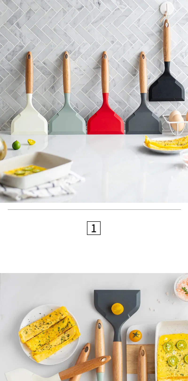 Spatule Silicone Large Résistante à la Chaleur pour Crêpes et Omelettes