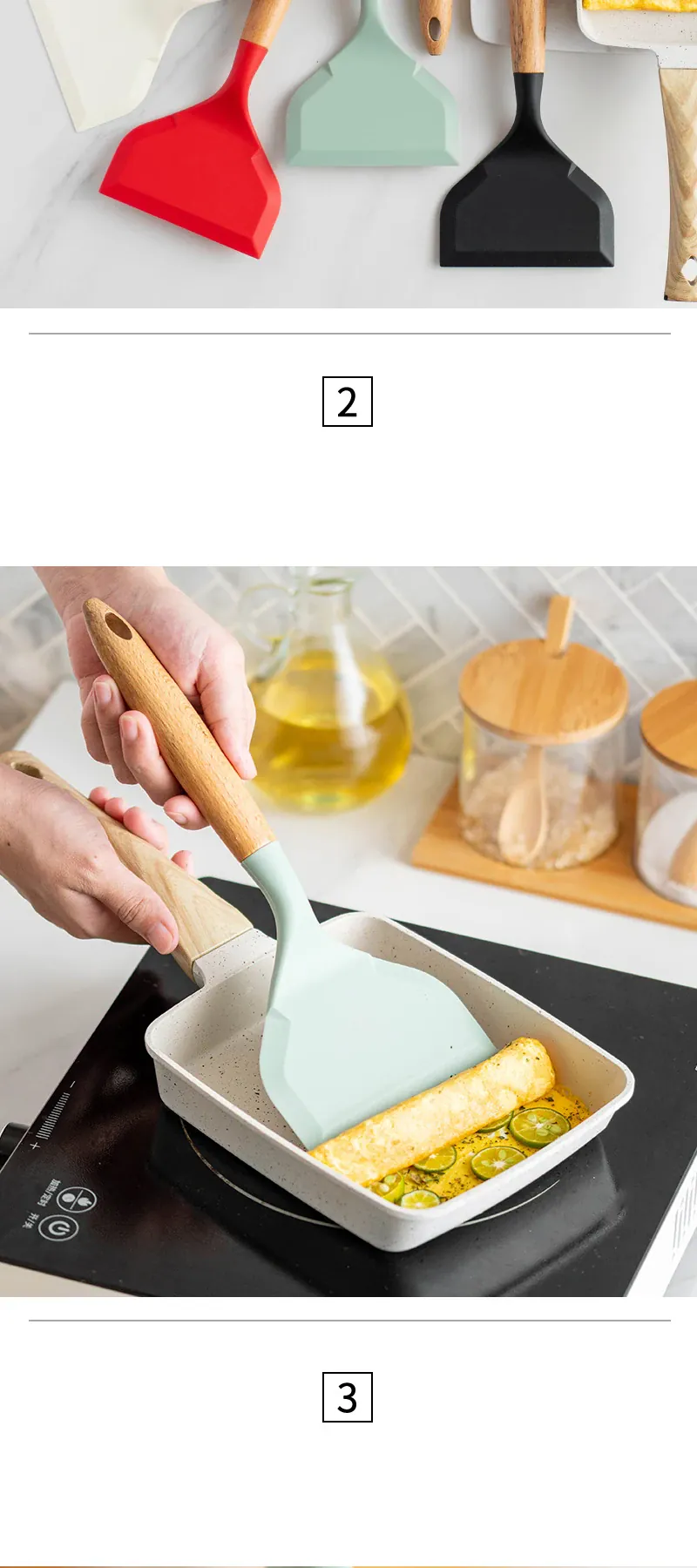 Spatule Silicone Large Résistante à la Chaleur pour Crêpes et Omelettes