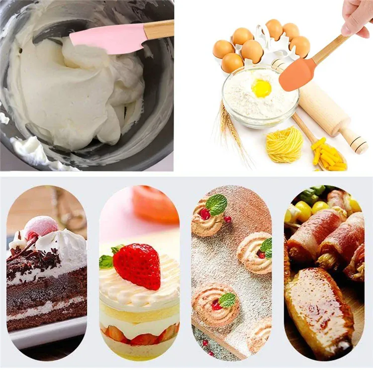 Set Spatules Silicone 5 pièces Résistantes à la Chaleur avec Manche en Bambou