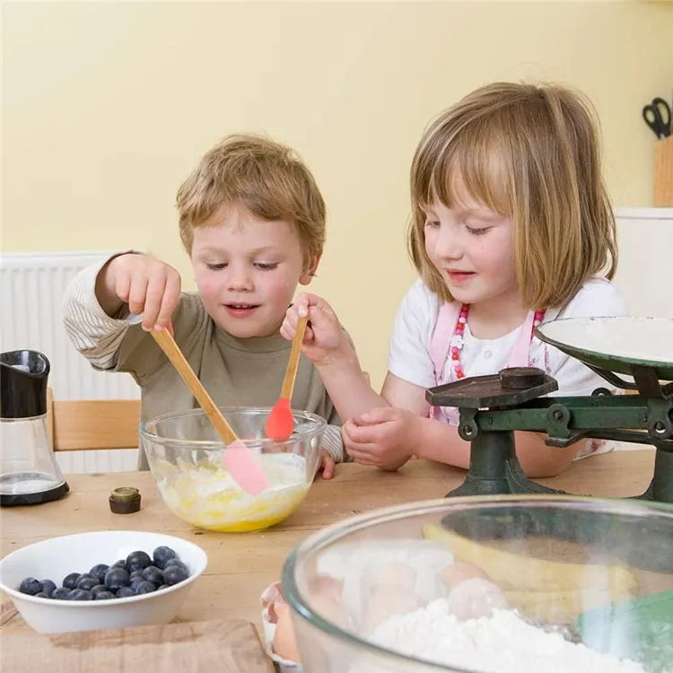Set Spatules Silicone 5 pièces Résistantes à la Chaleur avec Manche en Bambou
