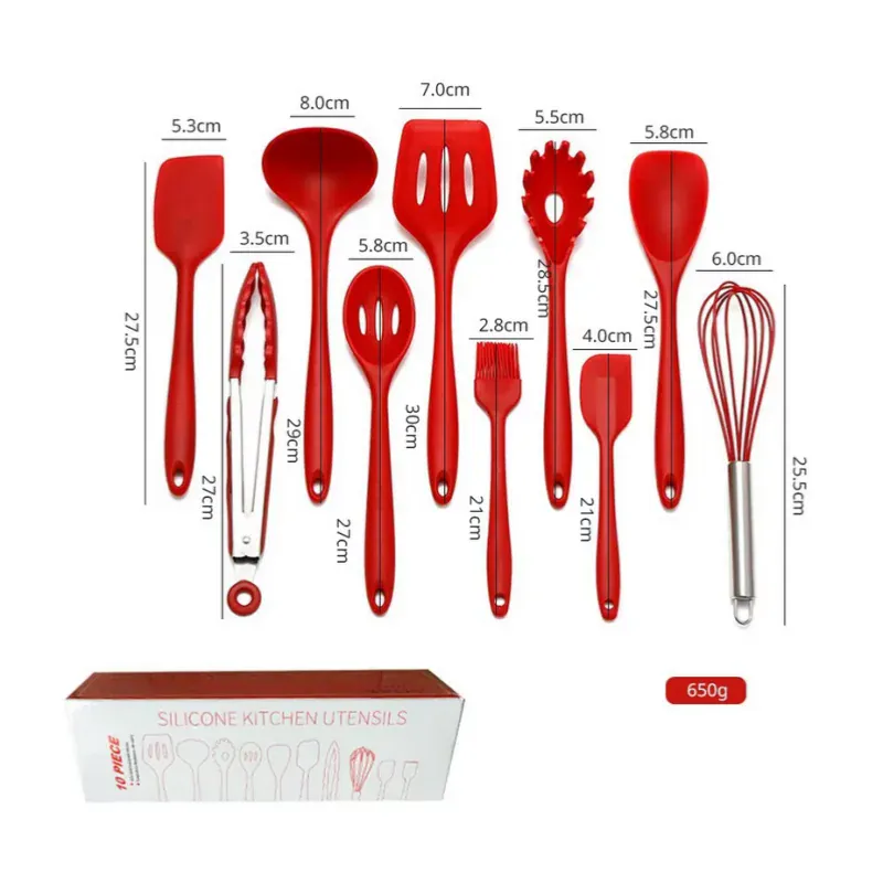 Set de 10 Ustensiles de Cuisine en Silicone Écologique et Résistant à la Chaleur