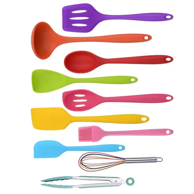 Set de 10 Ustensiles de Cuisine en Silicone Écologique et Résistant à la Chaleur