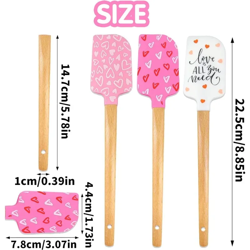 Spatule en Silicone Motifs Cœurs avec Manche en Bois