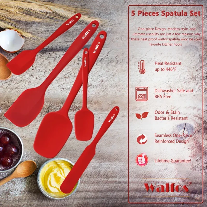Set Spatules Silicone 5 pièces Résistantes à la Chaleur Pâtisserie