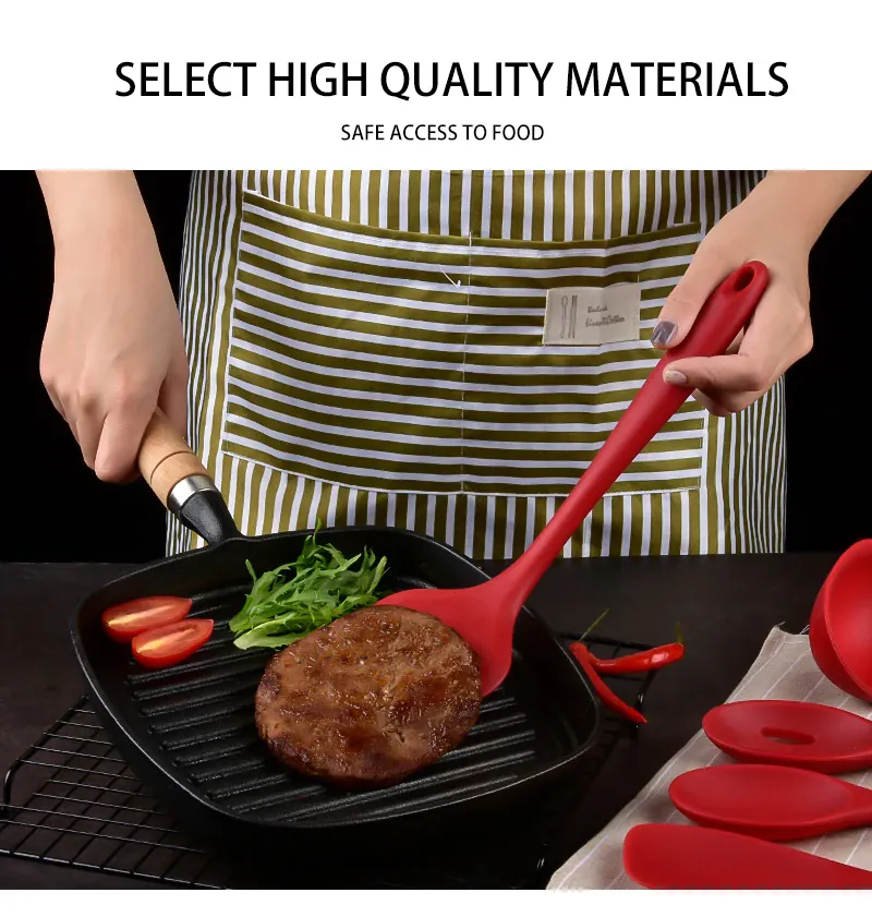 Set Ustensiles Silicone 5 pièces Résistants à la Chaleur Rouge