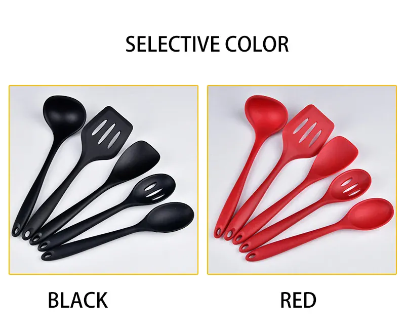 Set Ustensiles Silicone 5 pièces Résistants à la Chaleur Rouge