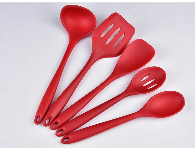 Set Ustensiles Silicone 5 pièces Résistants à la Chaleur Rouge
