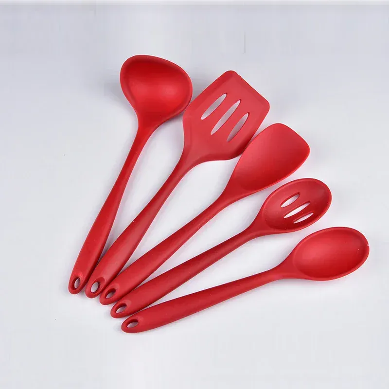 Set Ustensiles Silicone 5 pièces Résistants à la Chaleur Rouge