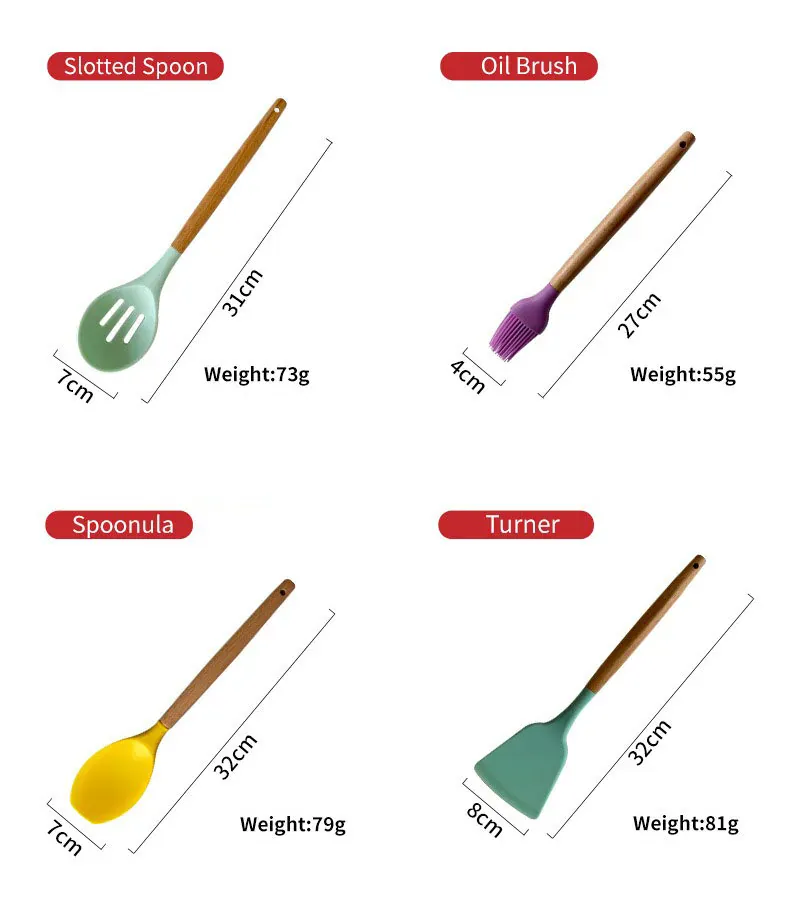 Set Ustensiles Silicone 12 pièces Cuisine | Résistants à la chaleur