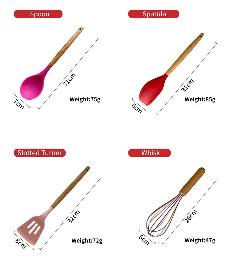 Set Ustensiles Silicone 12 pièces Cuisine | Résistants à la chaleur