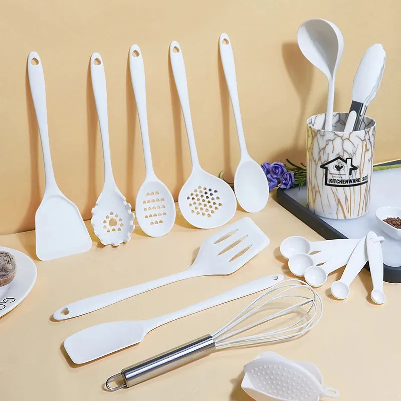 Set de 18 Ustensiles Pratiques en silicone (Rose/Blanc/Noir)