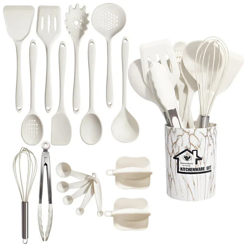 Set de 18 Ustensiles Pratiques en silicone (Rose/Blanc/Noir)