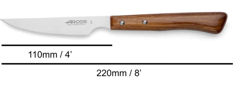 Set 6 Pzas. Cuchillo Chuletero Madera de Haya comprimida Filo Liso 110 mm