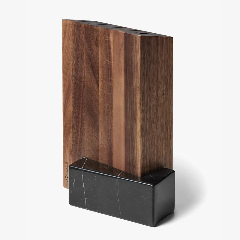 Juego cocina 4 pzas. Serie Eclipse + Tijeras + Soporte de Madera de Acacia y Mármol Negro