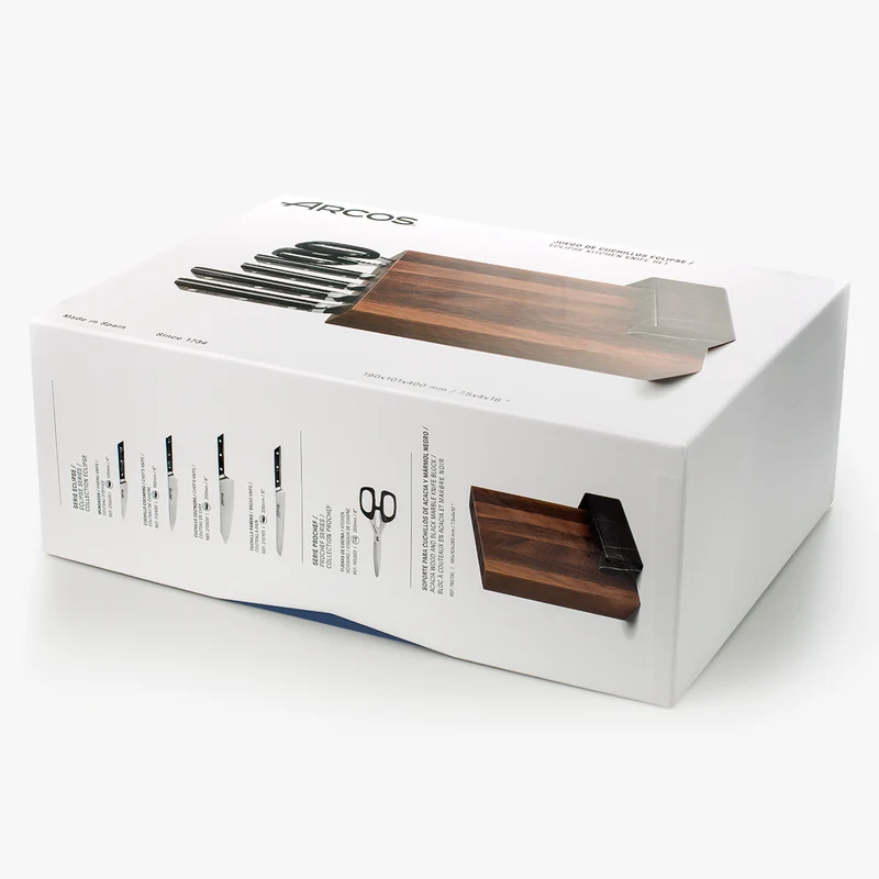 Juego cocina 4 pzas. Serie Eclipse + Tijeras + Soporte de Madera de Acacia y Mármol Negro