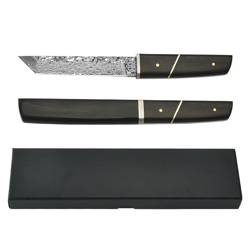 Couteau Tanto Noir en Acier Damas