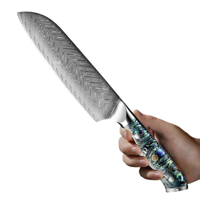 Couteau Santoku Japonais avec Lame en Acier Damas