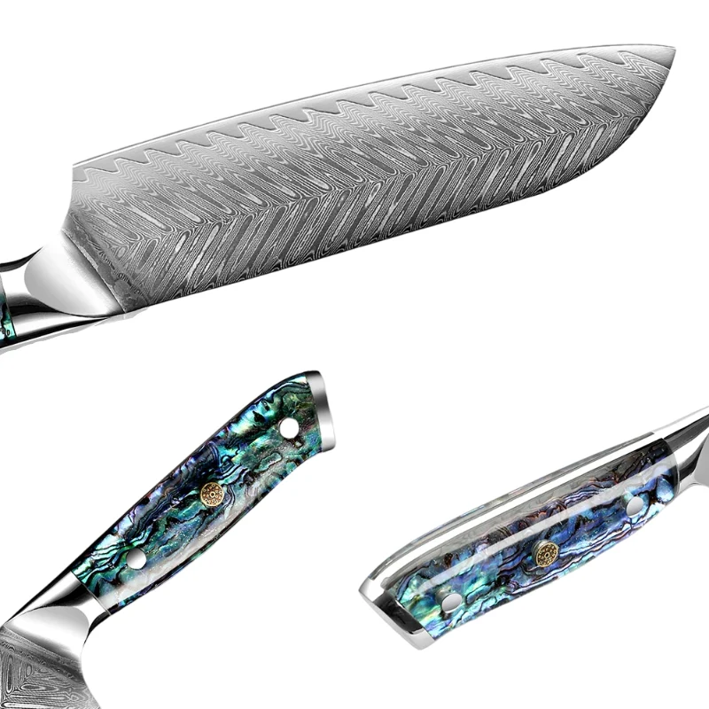 Couteau Santoku Japonais avec Lame en Acier Damas