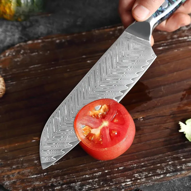 Couteau Santoku Japonais avec Lame en Acier Damas
