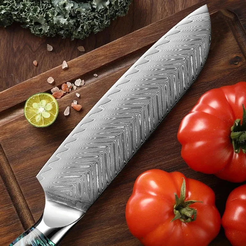 Couteau Santoku Japonais avec Lame en Acier Damas