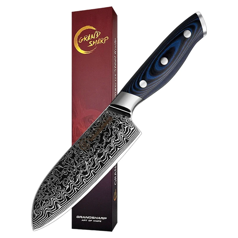 Couteau Santoku Damas Bois Bleu