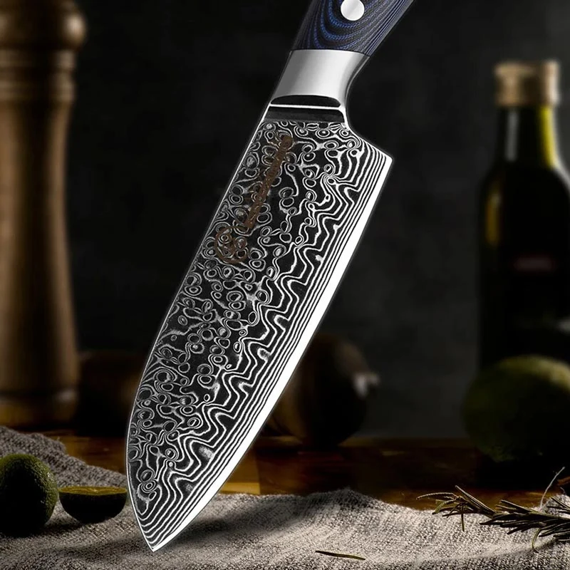 Couteau Santoku Damas Bois Bleu