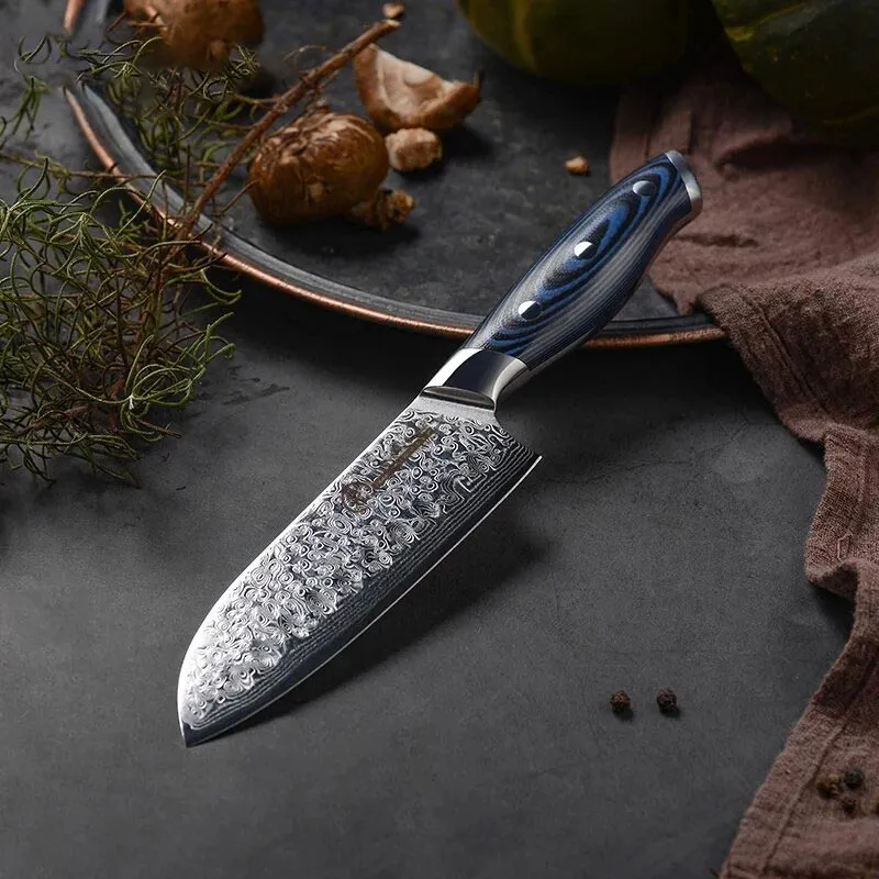 Couteau Santoku Damas Bois Bleu