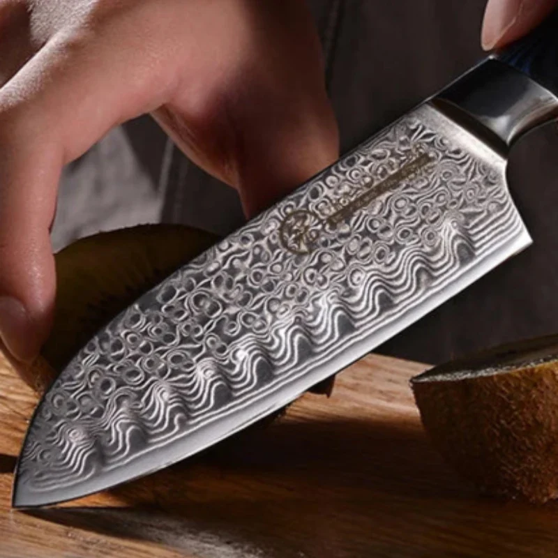 Couteau Santoku Damas Bois Bleu