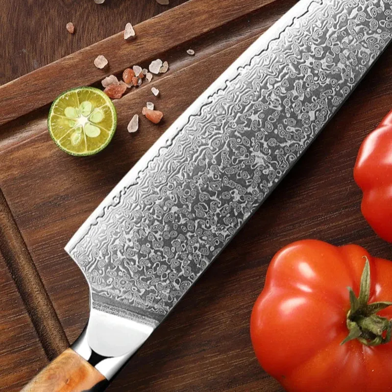 Couteau Santoku Japonais en Acier Damas