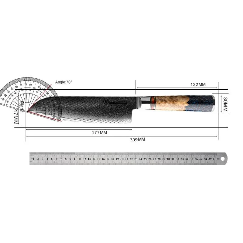 Couteau Santoku Lame Damas