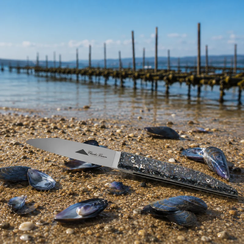 Couteau manche en coquilles de moules recyclées
