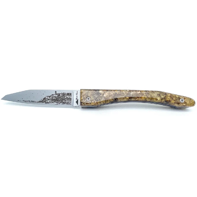 Couteau piémontais manche en fleurs d'immortelles Corse