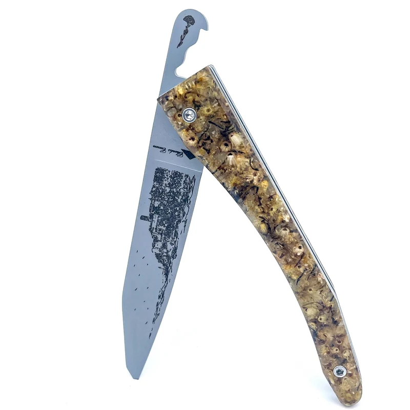 Couteau piémontais manche en fleurs d'immortelles Corse