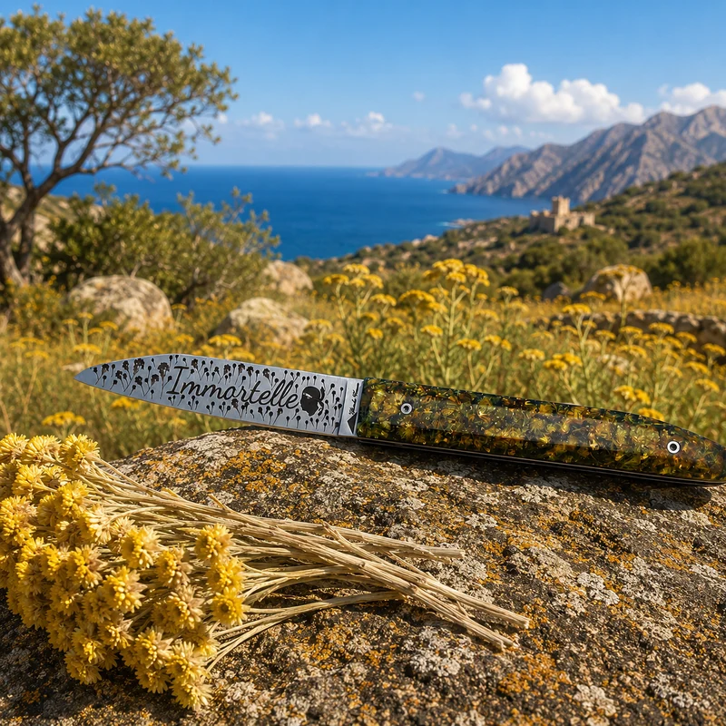 Couteau manche en fleur d'immortelle de Corse