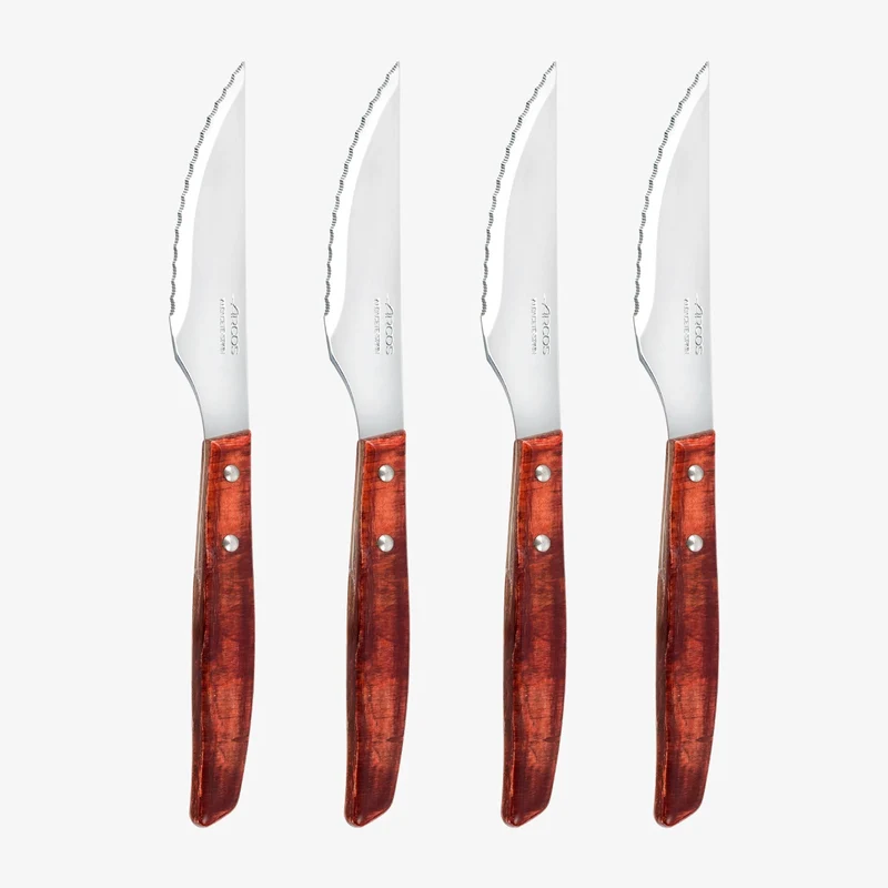 Set 4 Pzas. Cuchillo chuletero Madera de Chopo Comprimida Color Rojo