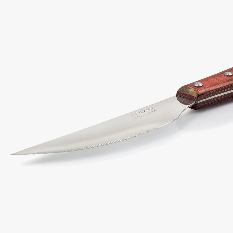 Set 4 Pzas. Cuchillo chuletero Madera de Chopo Comprimida Color Rojo